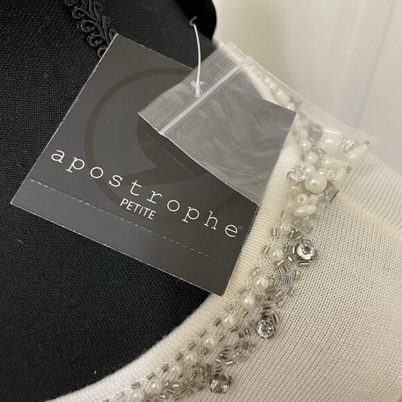NEW Apostrophe Petite Knit Sweater White Beads Pearls Rhinestone Womens Sz 18 XL - Picture 3 of 9
